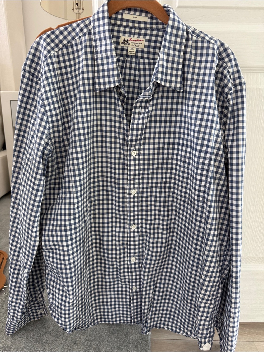 J. Crew Navy and White Gingham Button-Down Shirt